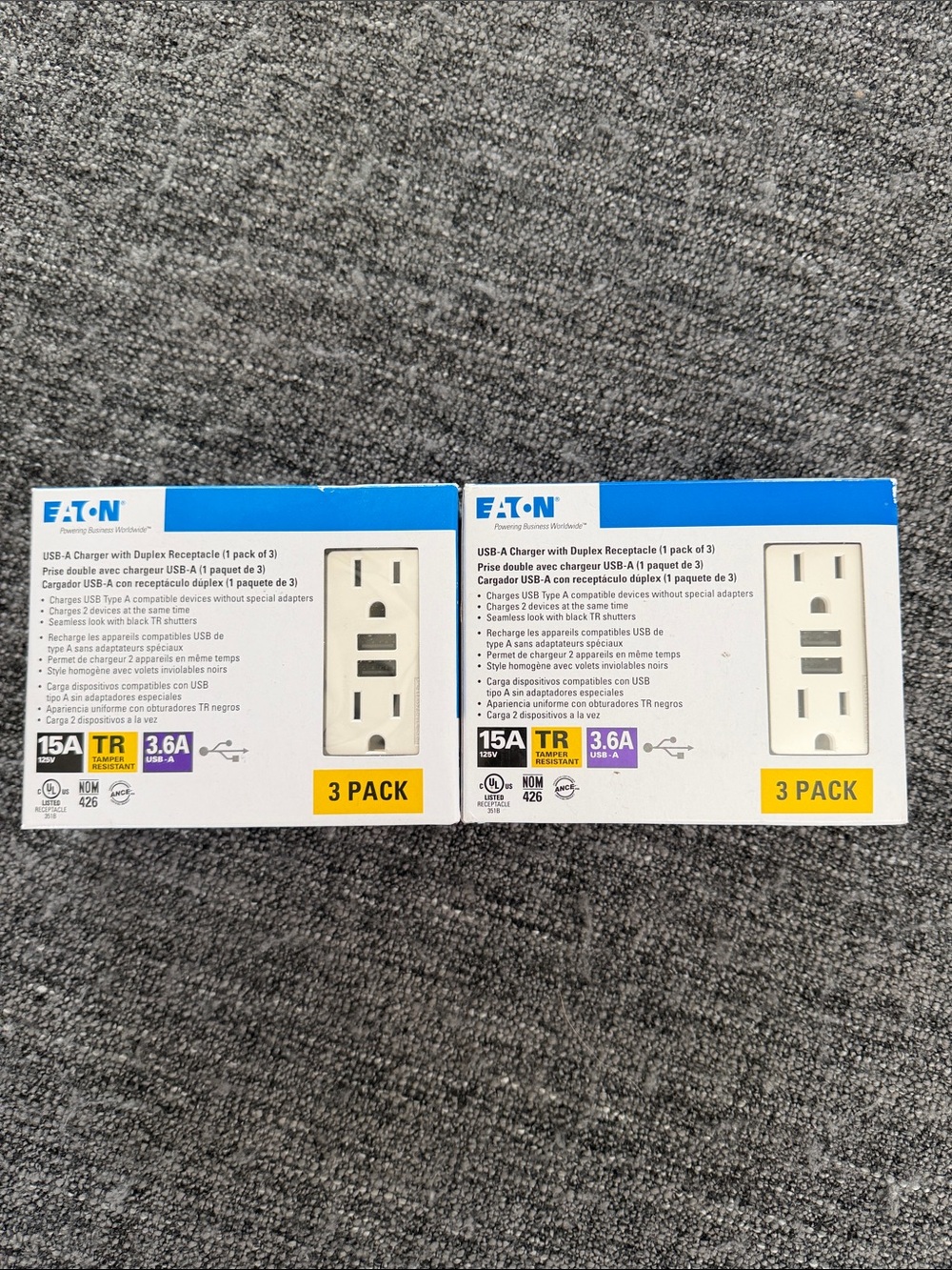 Easton White 3-Pack USB-A Charger with Duplex Receptacle (Boxed)